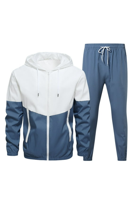 Men's Tracksuit Jogging Sweat Suits 2 Piece Casual Outfit Athletic Suit Set Blue 3XL