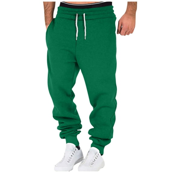 YDKZYMD Mens Cargo Sweatpants with Elastin Fleece Cinch Bottom with Pocket Heavyweight Drawstring Joggers Pants Athletic Workout Sweatpants Hiking Winter Warm Baggy Pants Green M