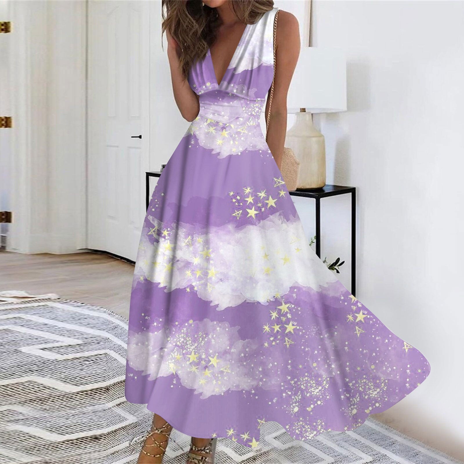 YDKZYMD Modest Summer Dresses for Women Beach V Neck Elegant Wrap Tie ...