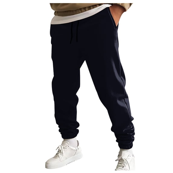 YDKZYMD Navy Cargo Sweatpants For Men Fleece Warm Elastic High Waist Baggy Pant Athletic Outdoor Sweatpant Drawstring Heavyweight Jogger Pant Wide Straight Leg with Multi Pockets Trousers 2XL