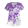 thumbnail image 1 of YDKZYMD Nurse Scrub Tops Uniform Womens Sets Plus Size Floral Flowers Workwear Graphic with Pockets Scrub Shirt Plus Size Jogger Nurse Uniform Scrub Tops Petite V Neck Short Sleeve Scrubs Purple XL, 1 of 3