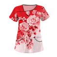 thumbnail image 1 of YDKZYMD Nurse Scrub Tops Uniform Womens Sets Plus Size Floral Flowers Workwear Graphic with Pockets Scrub Shirt Plus Size Jogger Nurse Uniform Scrub Tops Petite V Neck Short Sleeve Scrubs Red 2XL, 1 of 3