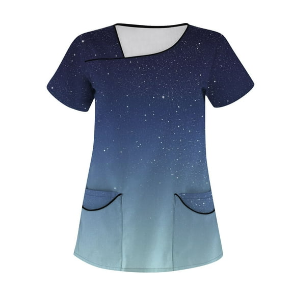 YDKZYMD Nurse Scrub Tops Uniform Womens Sets Plus Size Floral Flowers Workwear Graphic with Pockets Scrub Shirt Plus Size Jogger Nurse Uniform Scrub Tops Petite V Neck Short Sleeve Scrubs Dark Blue XL