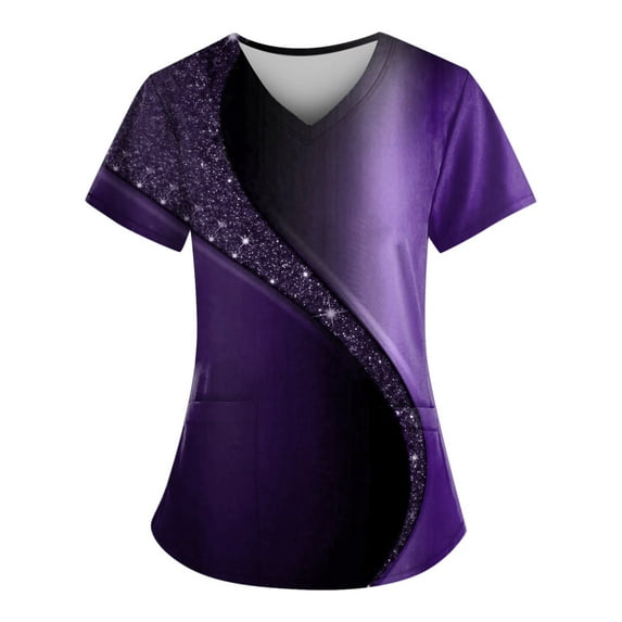 YDKZYMD Nursing Scrub Tops for Women Set Tie Dye Jogger Petite with Pockets Scrub Shirt Graphic Short Sleeve V Neck Scrub Tops Workwear Nurse Uniform Plus Size Scrubs Purple 4XL