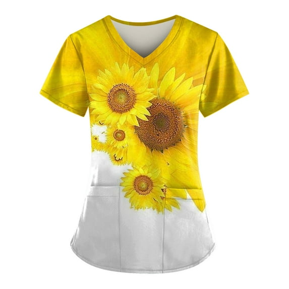 YDKZYMD Nursing Scrub Tops for Women Set Tie Dye Jogger Petite with Pockets Scrub Shirt Graphic Short Sleeve V Neck Scrub Tops Workwear Nurse Uniform Plus Size Scrubs Fluorescence Yellow 2XL
