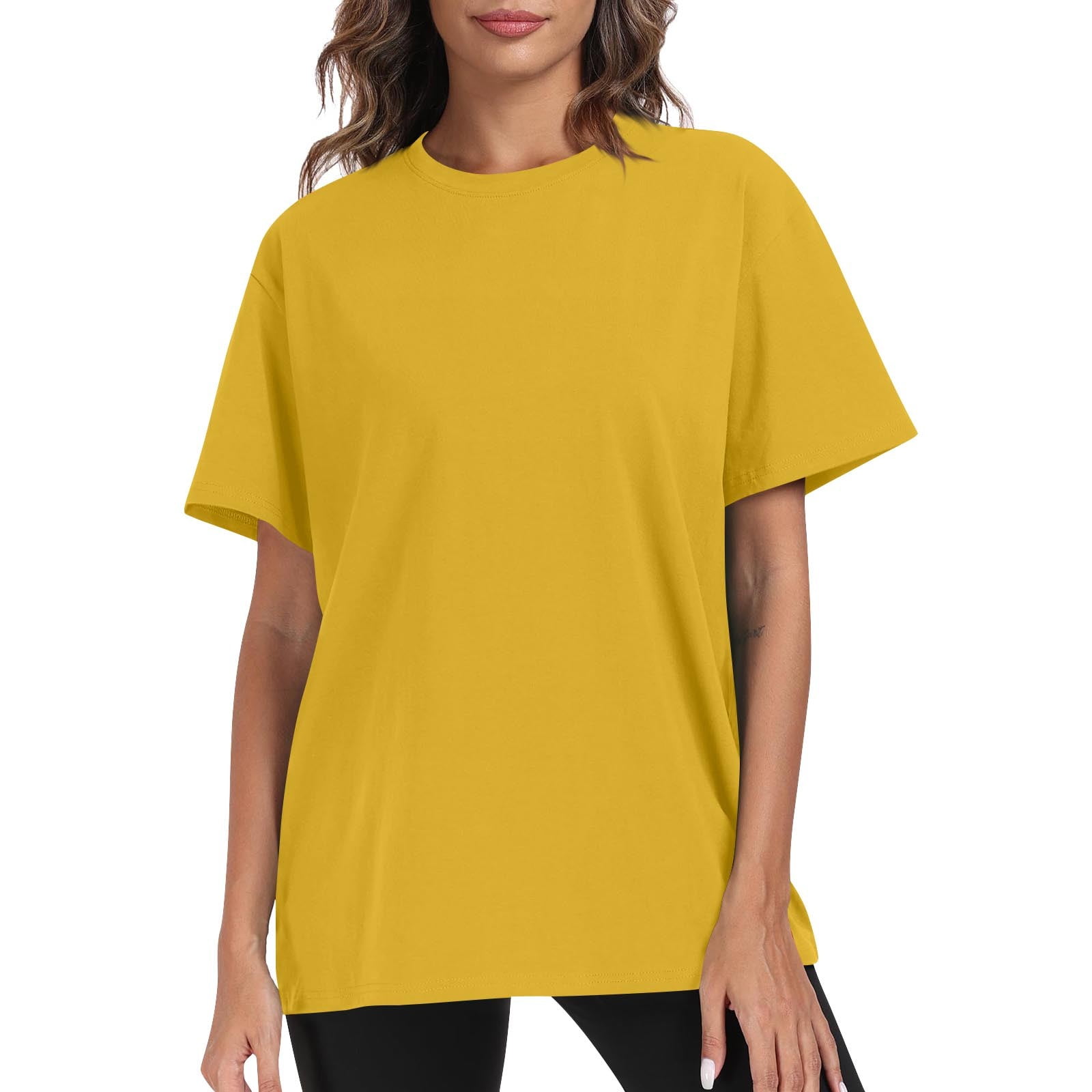 YDKZYMD Office Shirts for Women Short Sleeve Basic Crew Neck Oversized