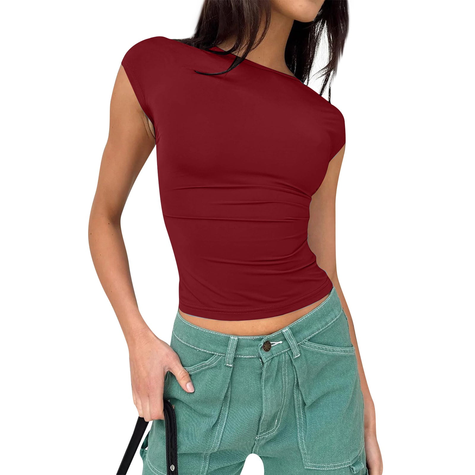 Ydkzymd Open Back Womens Crop Top Backless Sexy Tops Short Sleeve Going