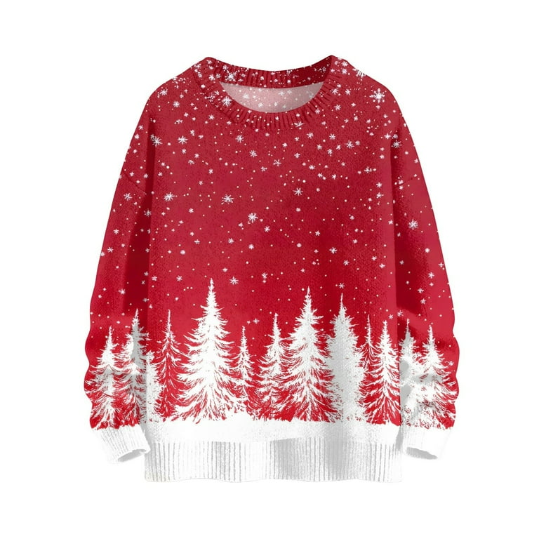 YDKZYMD Plain Christmas Sweater for Women Round Neck Long Sleeve Pullover Tops Knitted Xmas Christmas Tree Snowflake Vintage Cute Shirts Sweater Hot