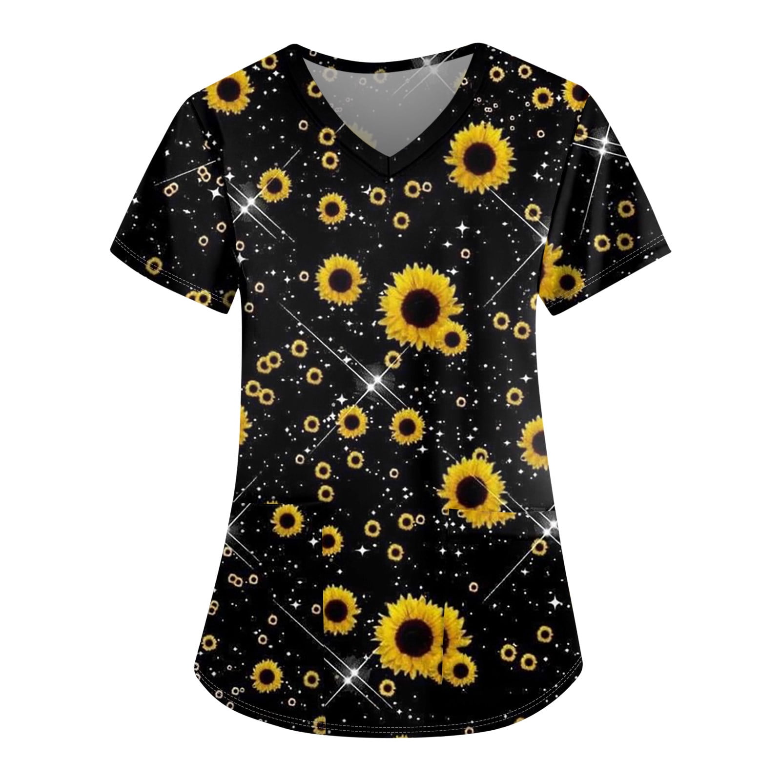 YDKZYMD Plus Size Scrub Sets for Women Sunflower Floral V Neck Shirts
