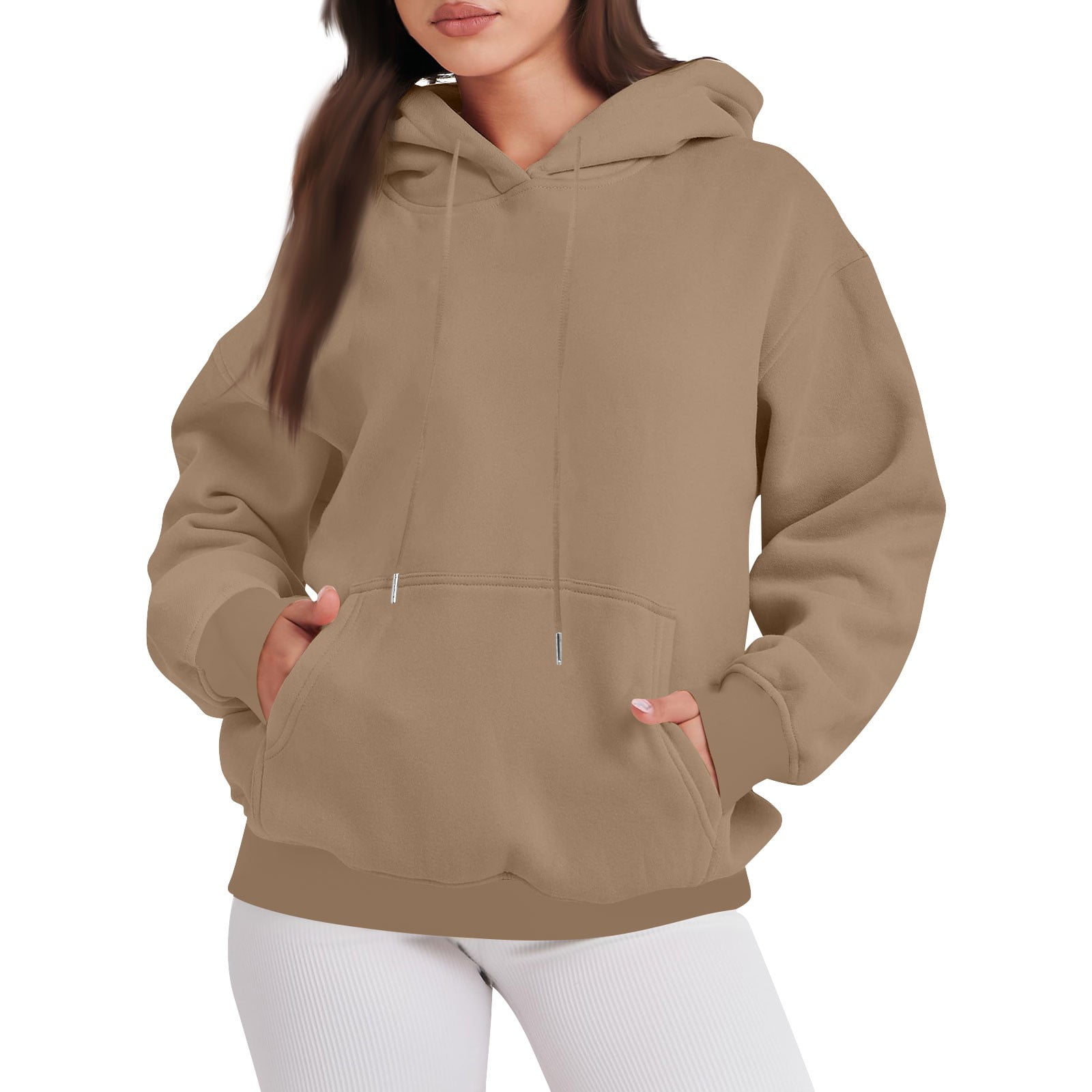 YDKZYMD Polo Zip Up Hoodie Women Drawstring Plus Size Womens with Pockets  Crew Neck Long Sleeve Sweater Winter Plain Solid Color Pullover Top for