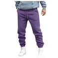 thumbnail image 1 of YDKZYMD Purple Mens Cargo Sweatpants Joggers Fleece Elastic Athletic Sweatpant with Multi Pockets Casual Baggy Pant Drawstring Heavyweight Jogger Pant Wide Straight Leg Hiking Warm Trousers 2XL, 1 of 5
