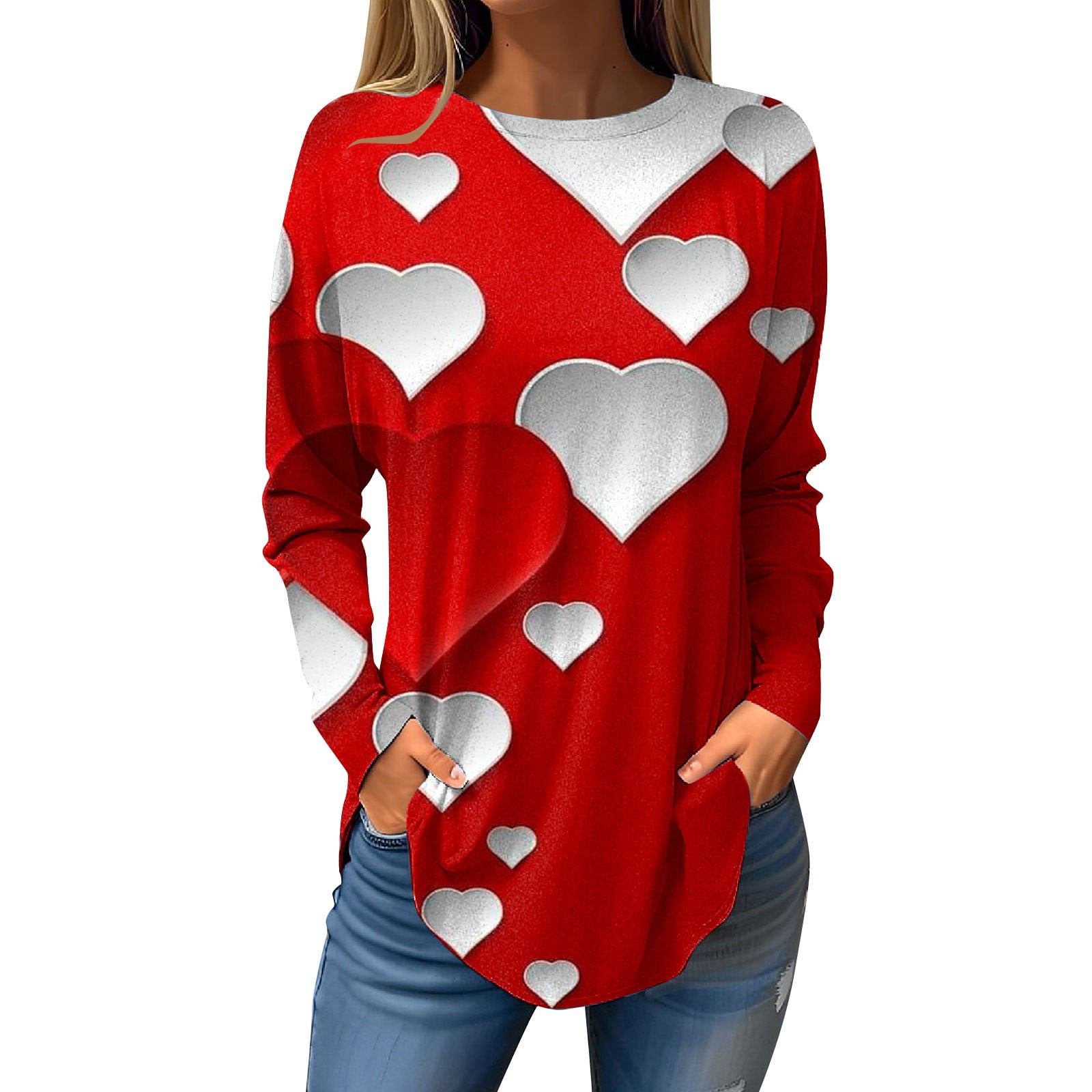 YDKZYMD Red Long Sleeve Shirt Women Fitted Valentines Day Character
