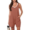 thumbnail image 1 of YDKZYMD Romper Dresses for Women with Shorts Sleeveless Vacation Summer Tank Top Shorts Maternity Dressy with Pockets One Piece Petite Casual Baggy Jumpsuits Brown S, 1 of 7