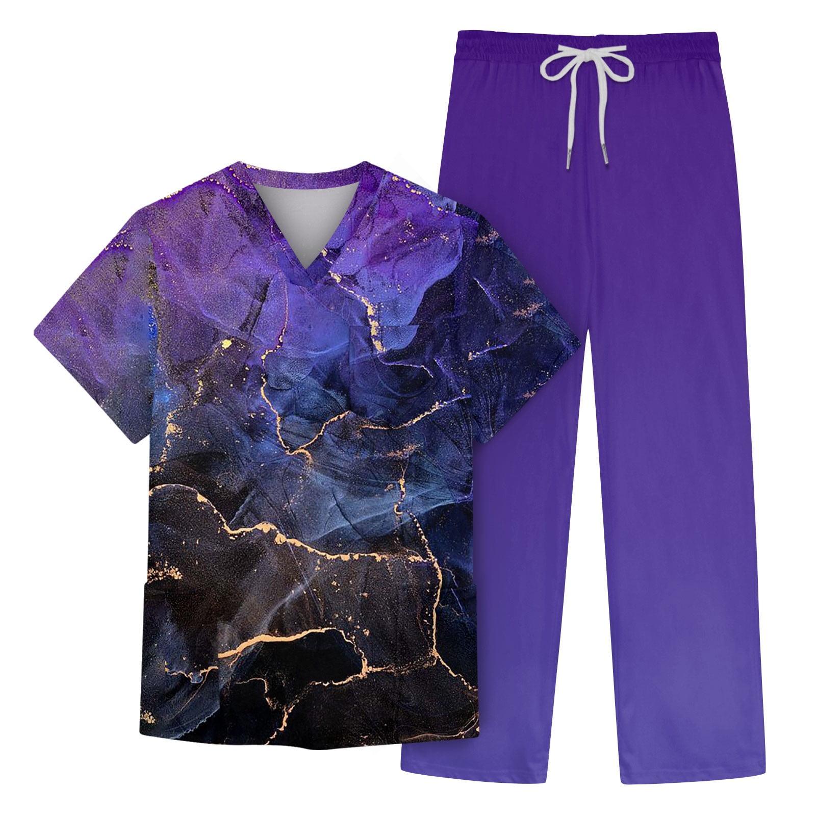 YDKZYMD Scrub Sets for Men Tie Dye Marble Nursing Uniform Jogger V Neck Scrub Set Tie Dye Printed Petite 2 Piece Plus Size Medical Short Sleeve Shirt Top and Pant with Pockets