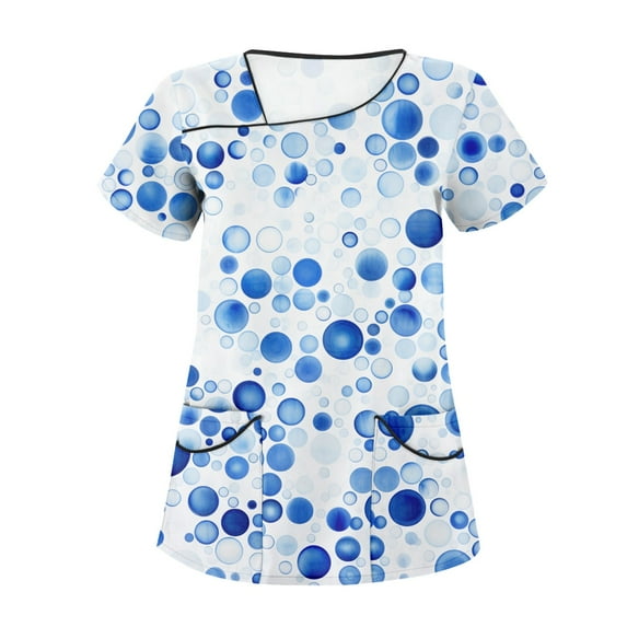 YDKZYMD Scrub Tops Sets for Women Flower Tie Dye Color Block Nurse Uniform Workwear with Pockets Scrubs Plus Size V Neck Short Sleeve Scrub Tops Petite Jogger Graphic Scrub Shirt Blue 4XL