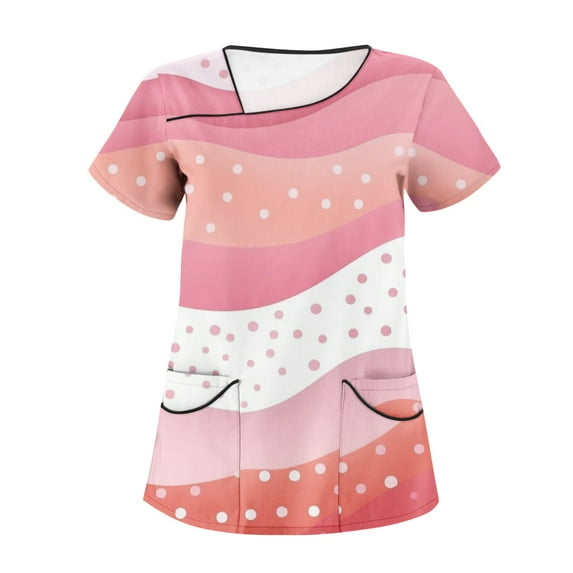 YDKZYMD Scrub Tops for Women Stretchy Tie Dye Color Block V Neck Graphic Short Sleeve Scrub Shirt Workwear with Pockets Nurse Uniform Scrub Tops Petite Plus Size Jogger Scrubs Watermelon Red 2XL