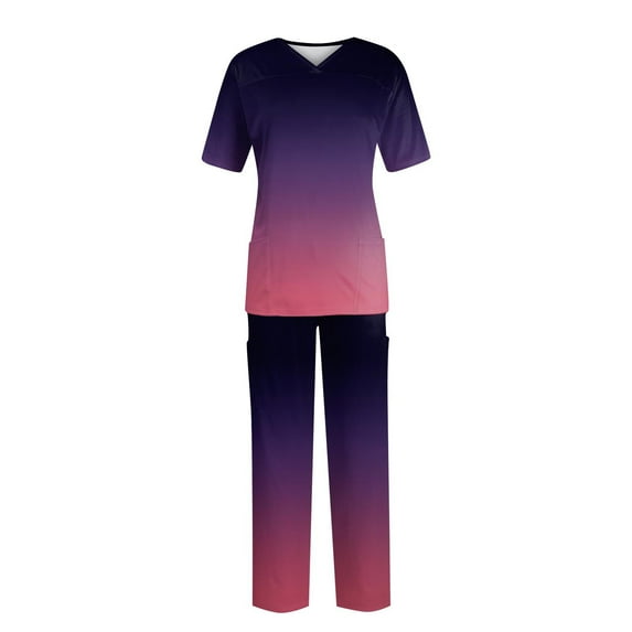YDKZYMD Womens Scrubs Sets Stretchy L Dark Purple Medical Nursing Uniform Scrub Set Jogger Petite V Neck with Pockets Top and Pant Short Sleeve Plus Size Tie Dye 2 Piece