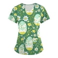 thumbnail image 1 of YDKZYMD Scrubs Top Easter Party Family Party Rabbits Eggs Printed Shirts Short Sleeve Casual V Neck Scrubs Bunny Holiday Scrub Tops with Pockets Green S, 1 of 3