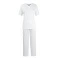 thumbnail image 1 of YDKZYMD Womens Scrub Sets Light White M Petite with Pockets 2 Piece Nursing Uniform Short Sleeve Medical Solid Top and Pant Jogger V Neck Plus Size Scrub Set, 1 of 6