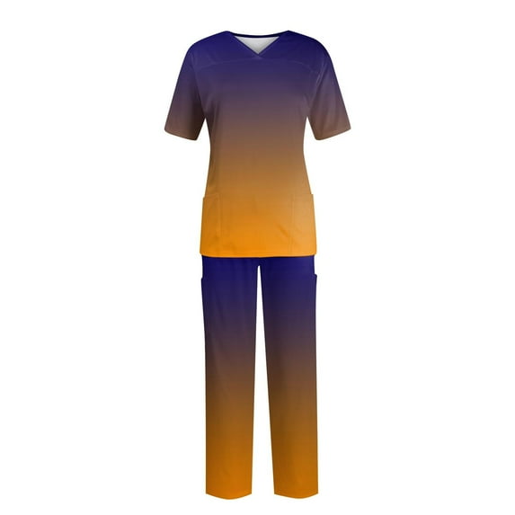 YDKZYMD Scrubs for Women Set Plus Size Tall Petite Plus Size Top and Pant Tie Dye V Neck with Pockets Nursing Uniform 2 Piece Medical Short Sleeve Jogger Scrub Set Orange 5XL
