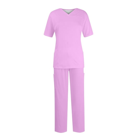 YDKZYMD Scrubs for Women Set Plus Size Tall Petite Plus Size Top and Pant Tie Dye V Neck with Pockets Nursing Uniform 2 Piece Medical Short Sleeve Jogger Scrub Set Purple 4XL