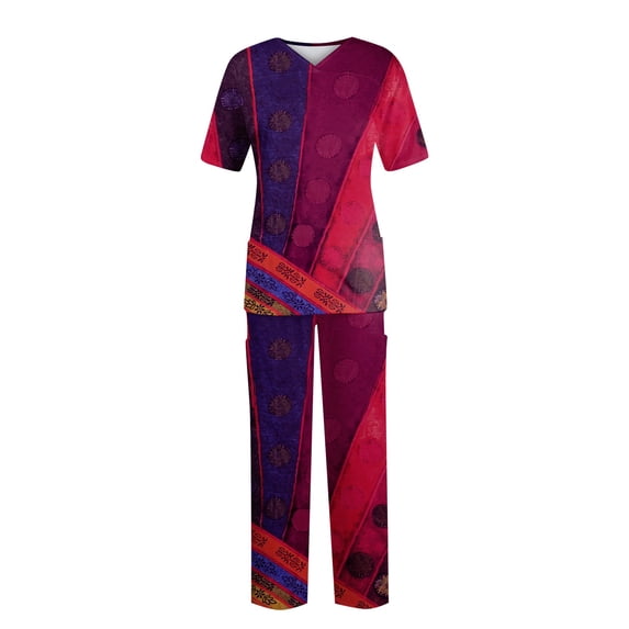 YDKZYMD Scrubs for Women Set Plus Size Tall Petite Plus Size Top and Pant Tie Dye V Neck with Pockets Nursing Uniform 2 Piece Medical Short Sleeve Jogger Scrub Set Hot Pink 2XL