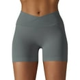 thumbnail image 1 of YDKZYMD Shorts for Women Trendy Scrunch Butt Lifting Crossover V Cross Ribbed Sport Shorts Biker Yoga Running Compression Leggings Seamless Stretchy Booty High Waist Short Dark Gray L, 1 of 6