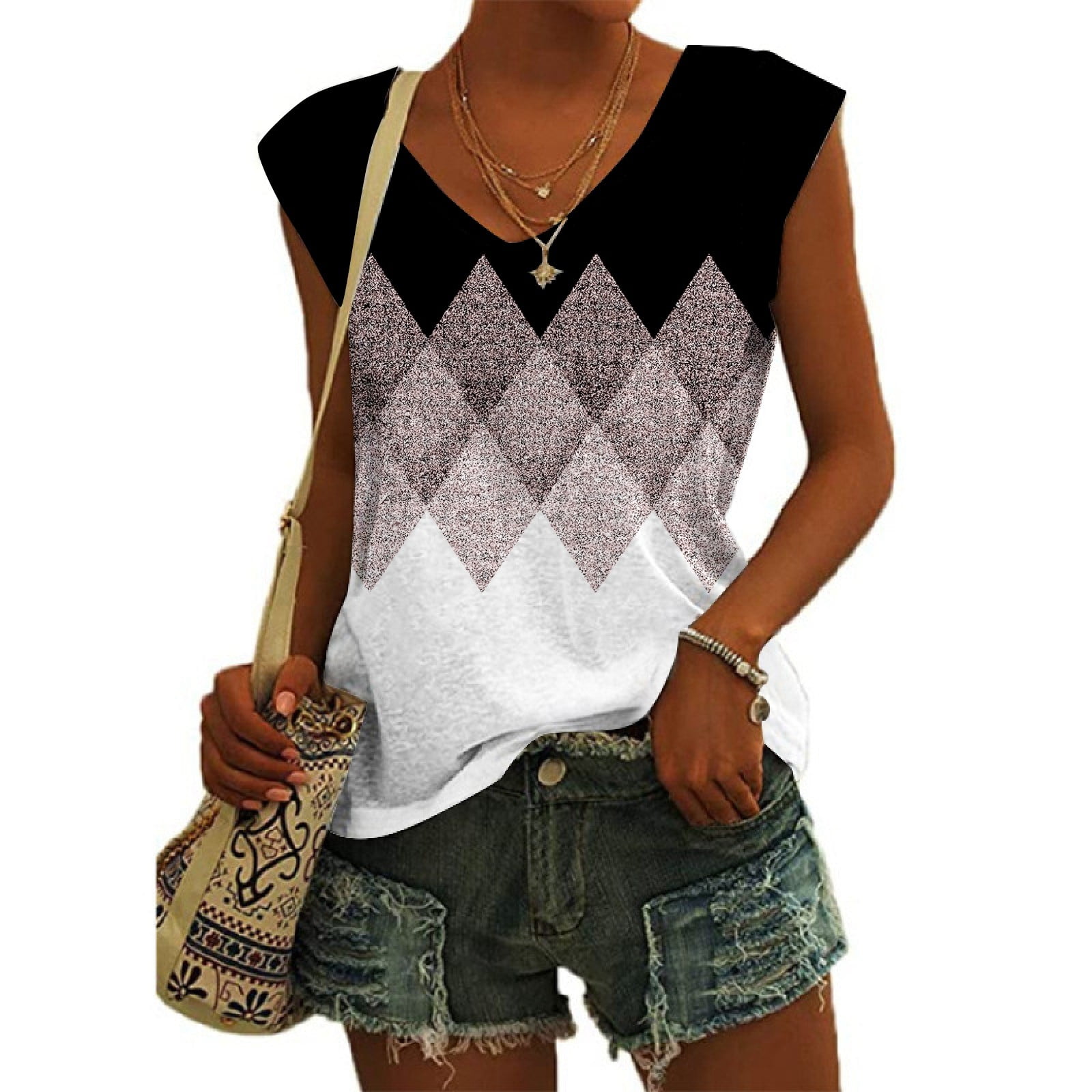 YDKZYMD Spandex Tank Tops for Women Color Block Striped V Neck Plus