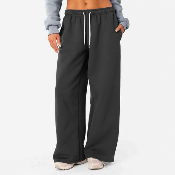 YDKZYMD Sweatpants for Women with Pockets Clearance Wide Leg with Pockets Petite Flare Baggy Pants Straight Leg Elasticwaist Fall Sweatpants Teen Girls Clearance High Waisted Jogger Pants Dark Gray XL