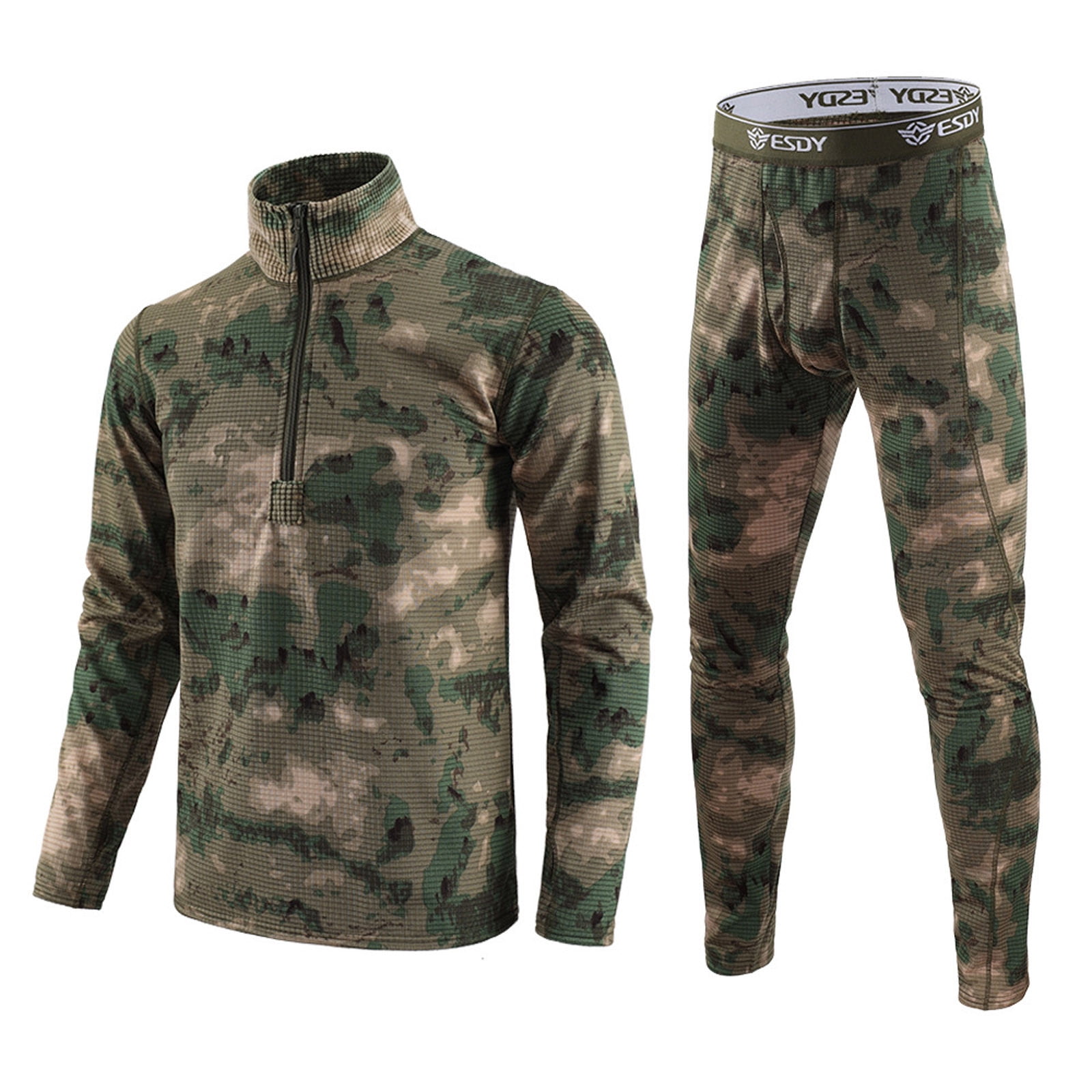 YDKZYMD Thermal Underwear for Men Long Johns Fleece Lined Hunting Gear Set Base Layer for Cold Weather Green 3XL