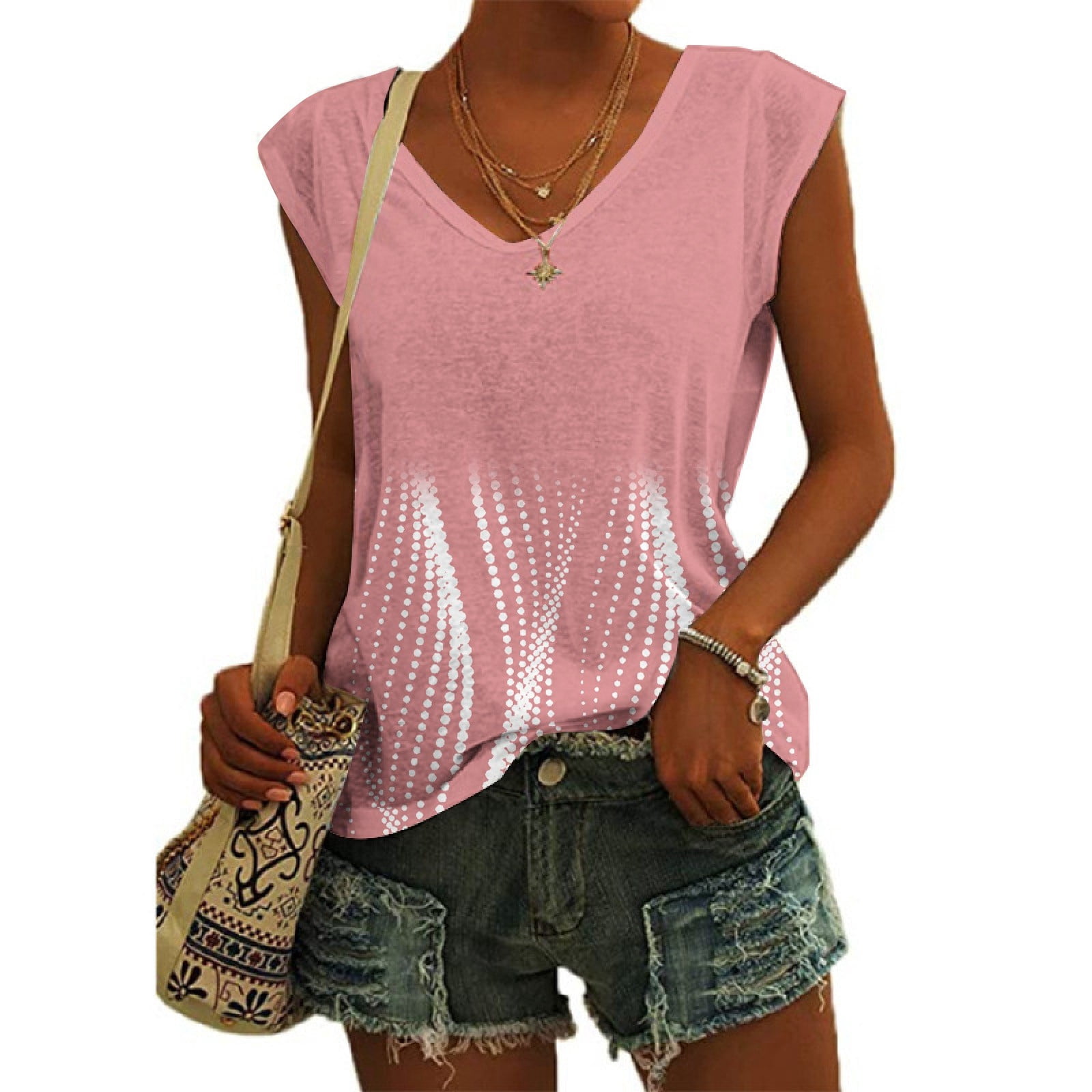 ETCYY Women's Floral Print Tank Top - Loose Fit V-Neck Summer Sleeveless Tee, Small - View #2