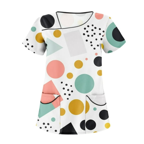 YDKZYMD Woman Plus Scrub Tops Holidays Tie Dye Color Block Plus Size V Neck Jogger Scrub Shirt with Pockets Graphic Nurse Uniform Scrub Tops Petite Short Sleeve Workwear Scrubs Light pink S
