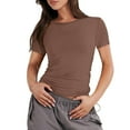 thumbnail image 1 of YDKZYMD Women Crop Top with Padding Y2k Crew Neck Slim Fitted Basic Tee Layering Short Sleeve Teen Girls Cute Tight Shirt Athletic Summer Going Out Tops Brown XL, 1 of 4