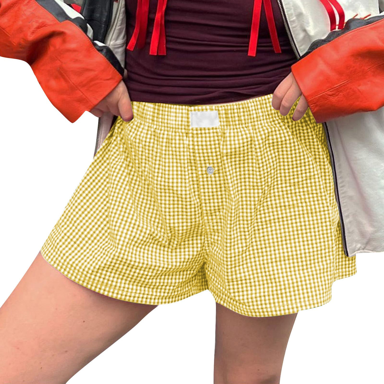 YDKZYMD Women Gingham Boxer Shorts Y2k Cute Stripes Plaid