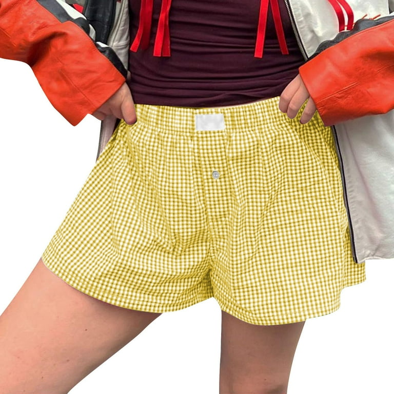 YDKZYMD Women Gingham Boxer Shorts Y2k Cute Stripes Plaid
