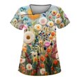 thumbnail image 1 of YDKZYMD Women Plus Wine Scrub Tops Floral Flowers Workwear with Pockets Jogger Scrubs Short Sleeve Graphic Plus Size Scrub Tops V Neck Nurse Uniform Petite Scrub Shirt Dark Green 2XL, 1 of 3