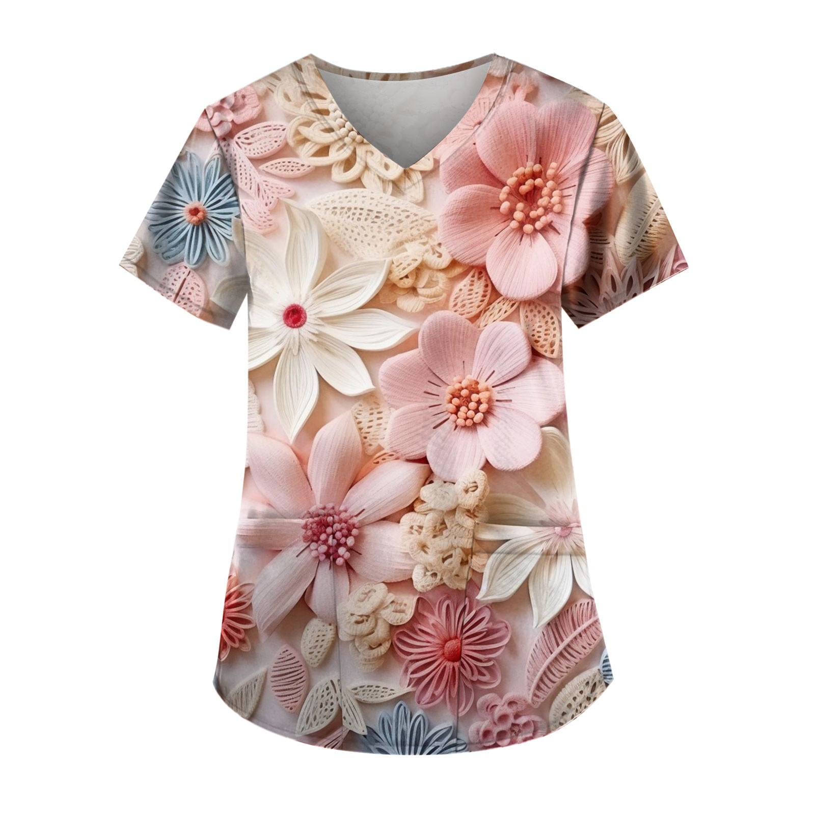 YDKZYMD Women Scrub Tops for Women Petite Floral Flowers with Pockets