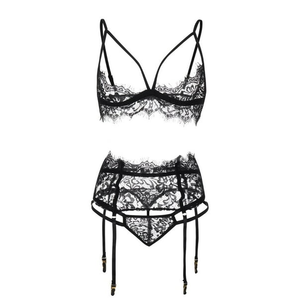 YDKZYMD Women Sheer Lingerie Underwear Set Plus Size Lace Sexy Bodysuit Bra And Panty Teddy 3