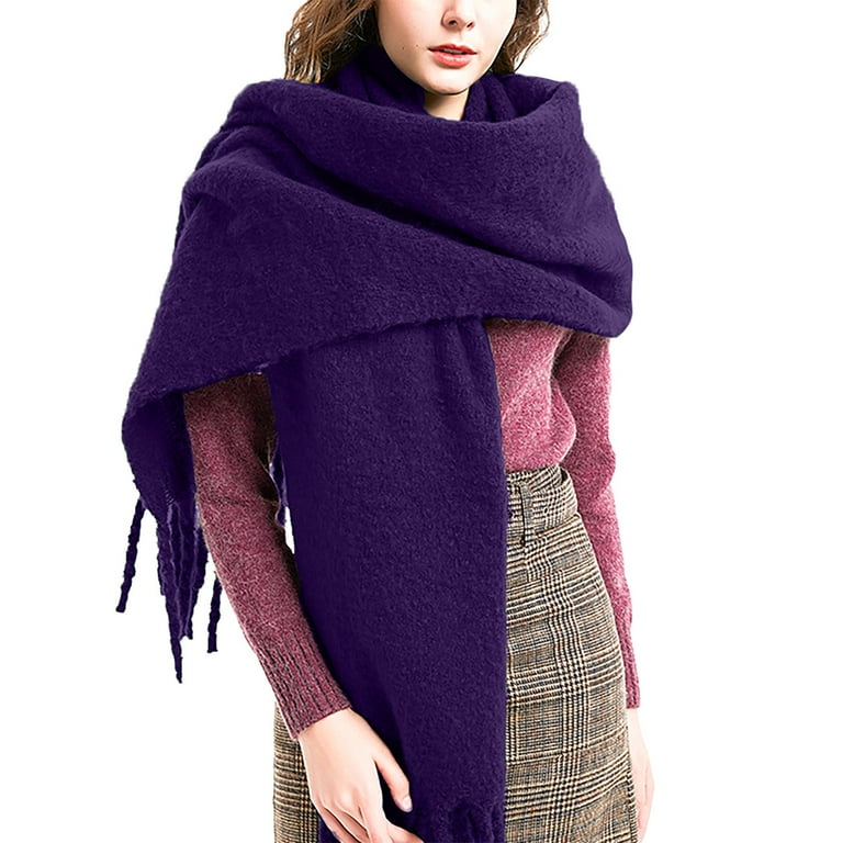 YDKZYMD Women Winter Tassel Scarf Chunky Thick Scarf Solid