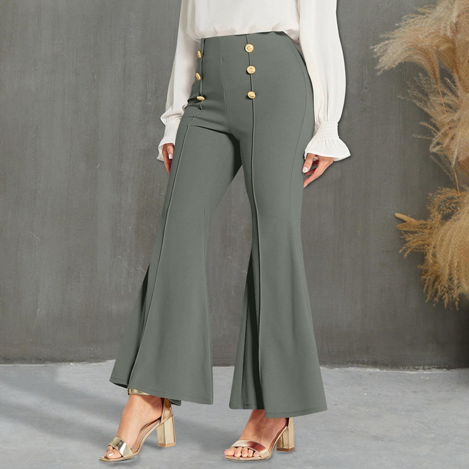 YDKZYMD Women's Casual High Waist Ruffle Flare Pants Wide
