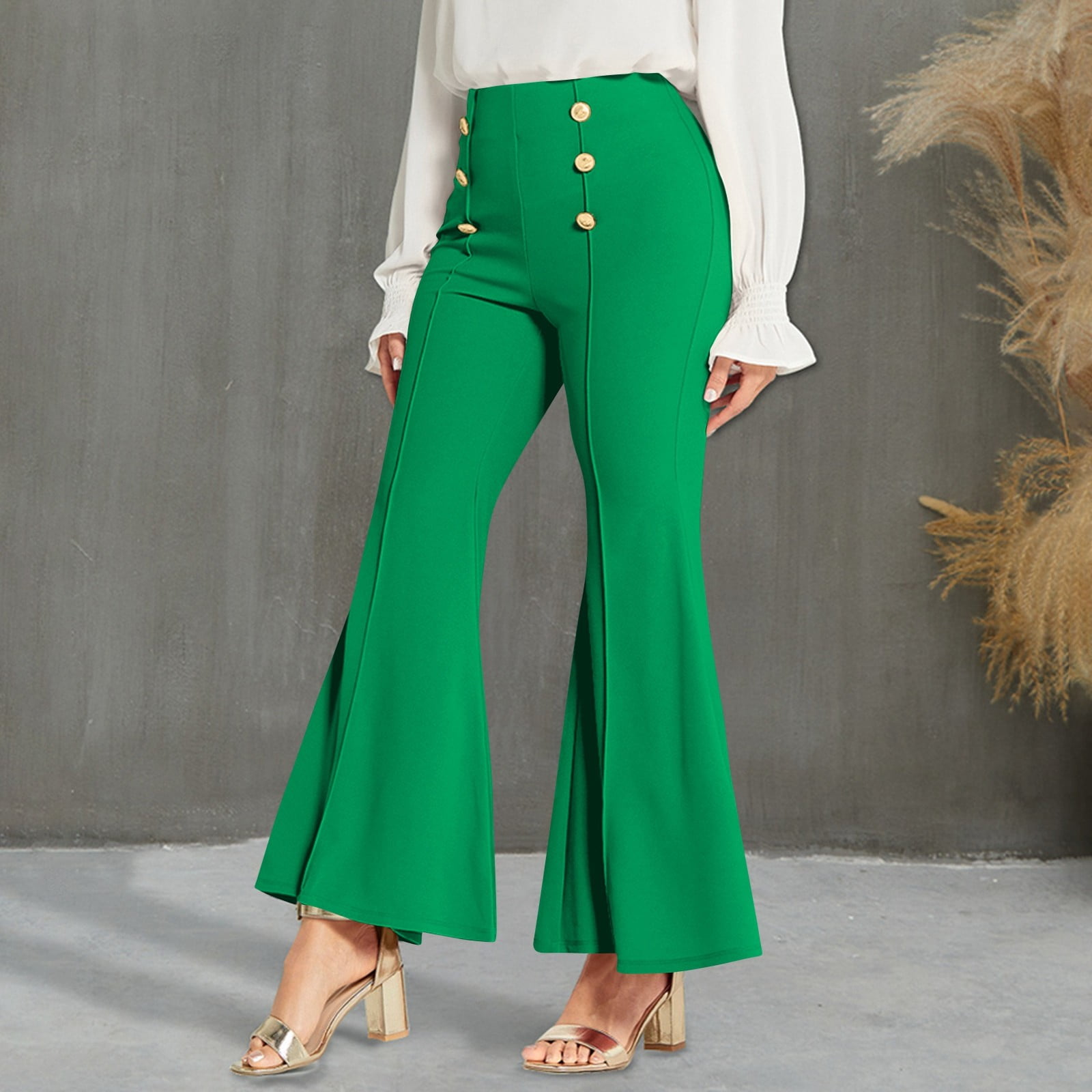 YDKZYMD Women's Casual High Waist Ruffle Flare Pants Wide