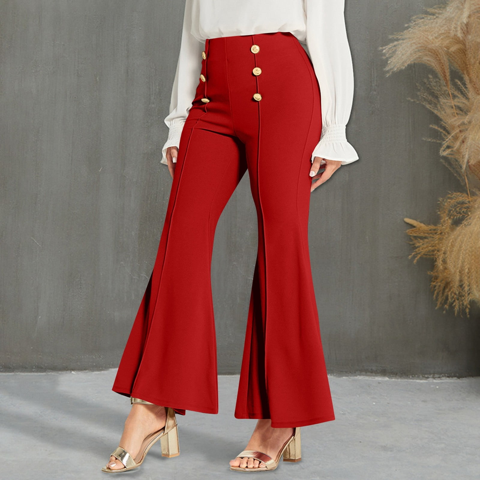 YDKZYMD Women's Casual High Waist Ruffle Flare Pants Wide