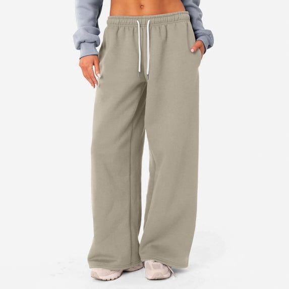 YDKZYMD Women's Sweatpants Light Gray Wide Leg Clearance Elasticwaist with Pockets Sweatpants High Waisted Straight Leg Fall Baggy Pants Teen Girls Flare Petite Jogger Pants Khaki XL