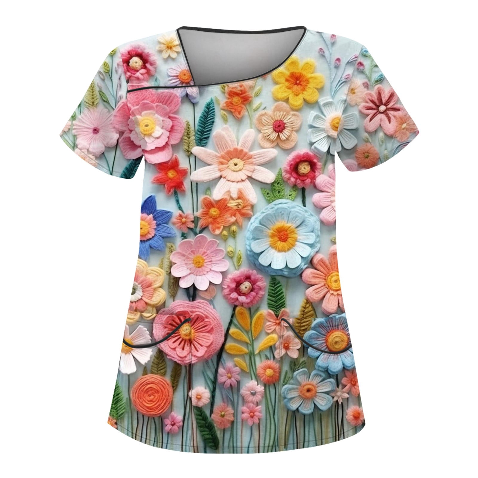 Australian Floral Protea Women's V Neck Scrub Top Nurse Uniform with Deep Front Pockets