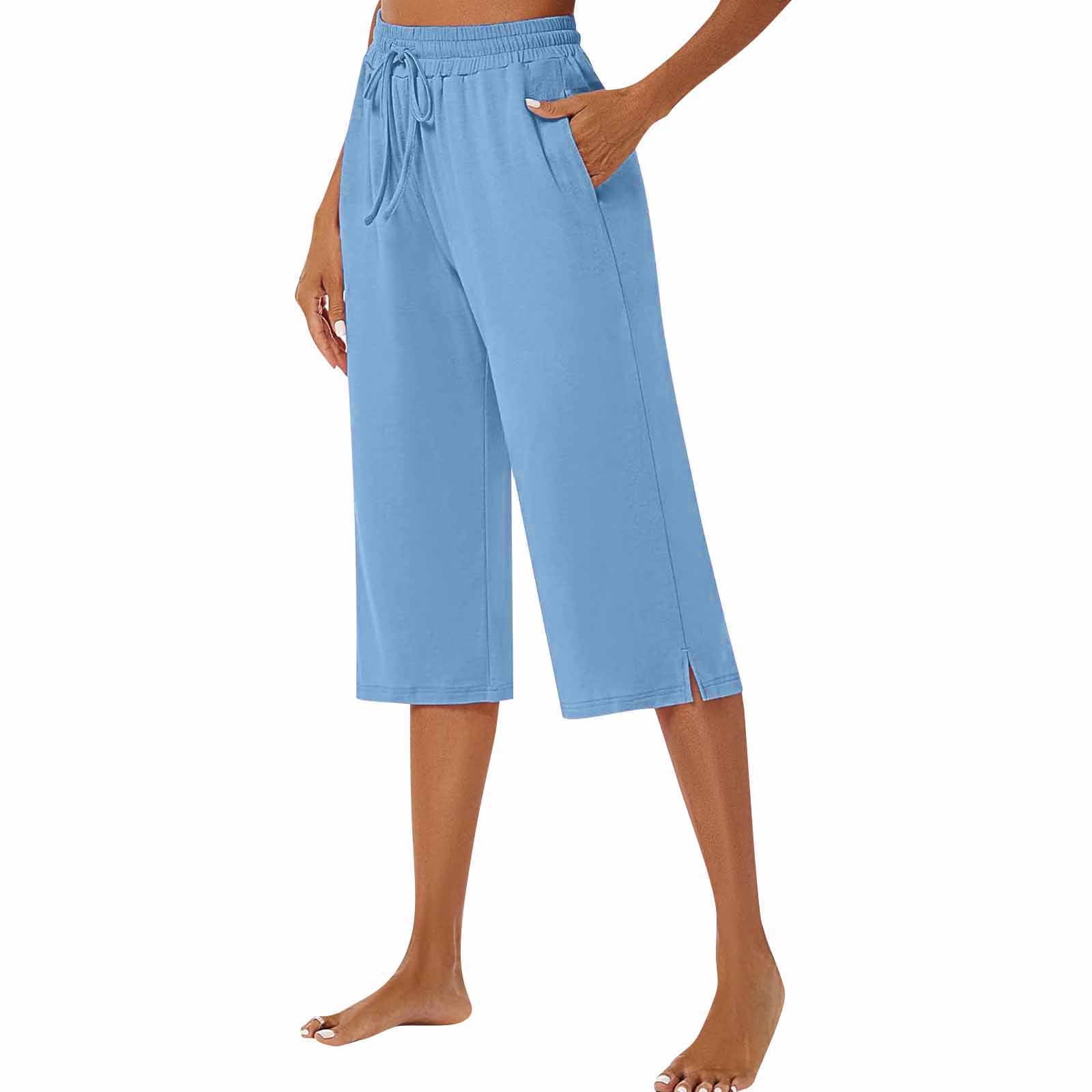 YDKZYMD Womens Cargo Pants Capri with Pockets Jogger Wide Leg