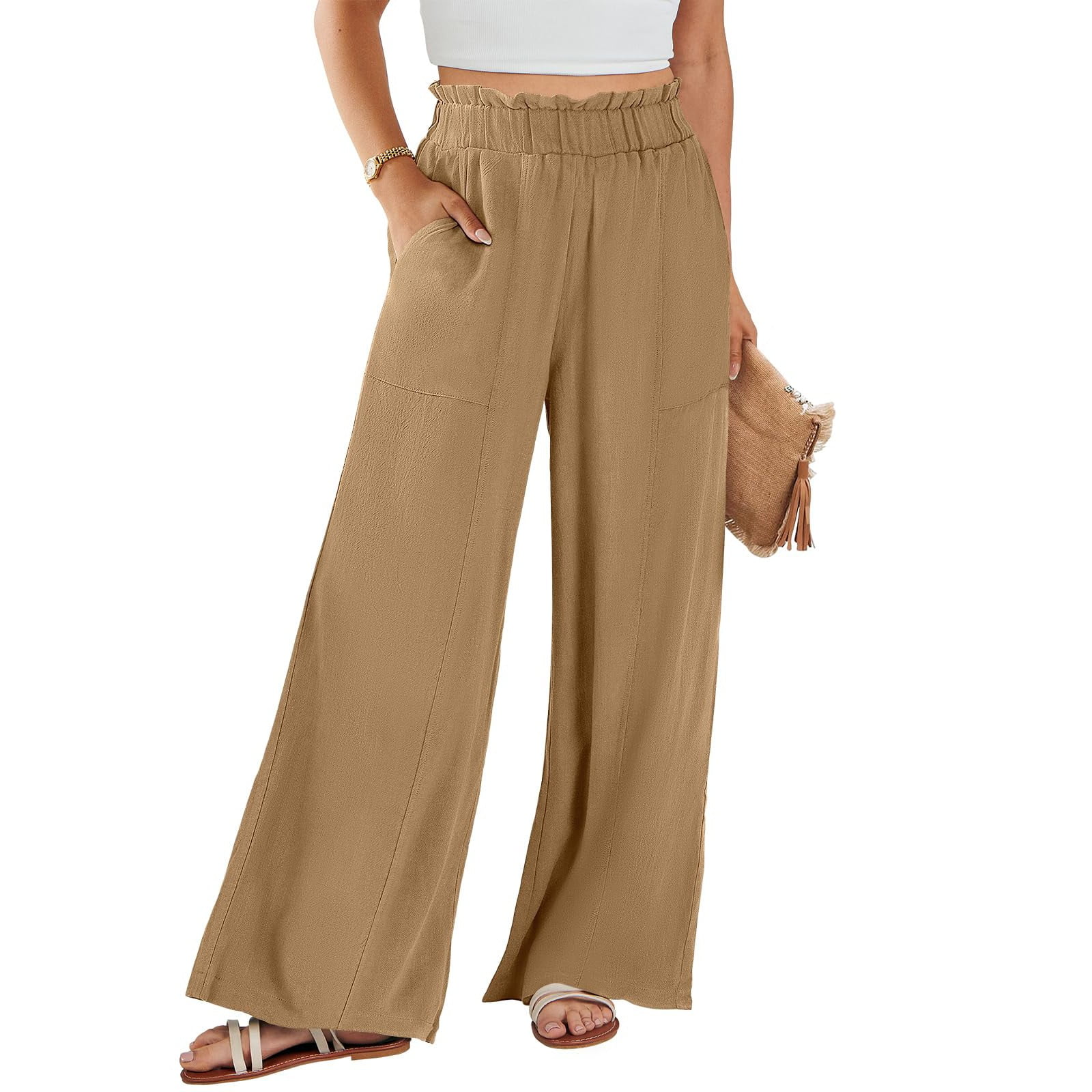 YDKZYMD Womens Petite Linen Pants High Waisted Palazzo