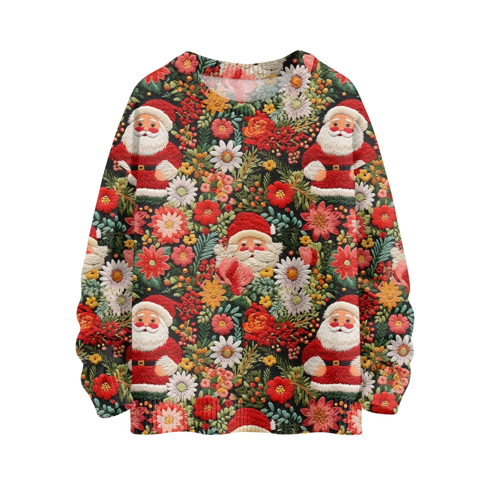 YDKZYMD Womens Country Christmas Sweaters Long Sleeve Xmas Santa Claus Floral 3D Graphic Sweaters Knitted Crewneck Funny Soft Shirts Sweater Red XL Walmart