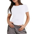 thumbnail image 1 of YDKZYMD Womens Crop Tops Fall Layering Teen Girls Short Sleeve Tight Shirt Y2k Slim Fitted Crew Neck Athletic Basic Tee Trendy Summer Going Out Tops White XL, 1 of 5