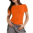 thumbnail image 1 of YDKZYMD Womens Crop Tops Graphic Layering Teen Girls Short Sleeve Basic Tee Slim Fitted Crew Neck Y2k Juniors Tight Shirt Cute Going Out Trendy Tops Orange M, 1 of 5