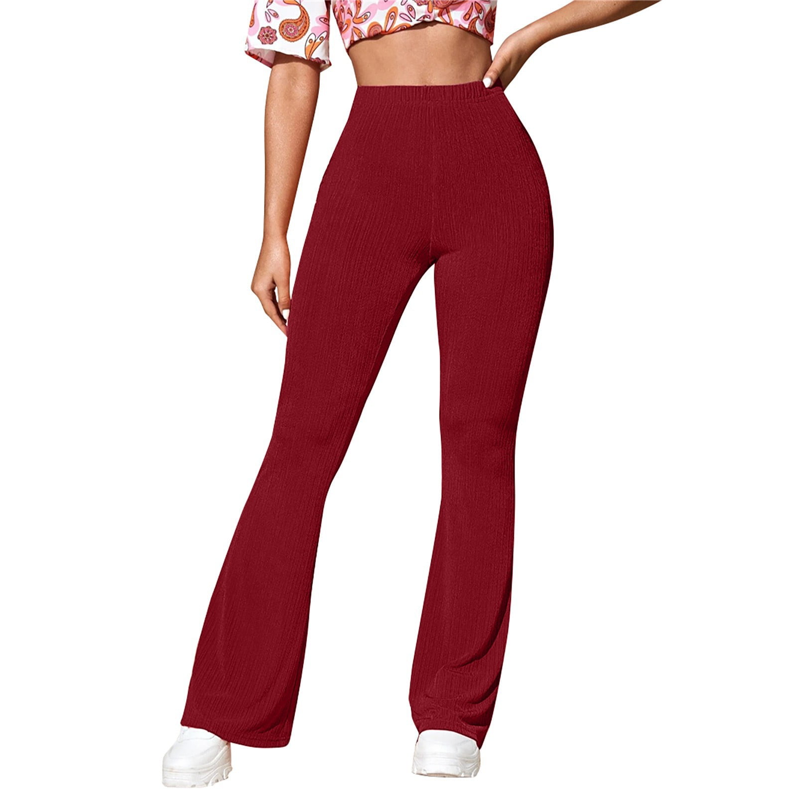 RQYYD Womens Flare Bootcut Yoga Pants Elastic Hight Waisted Tummy Control  Workout Bell Bottom Leggings Athletic Wide Leg Pants(Red,XL)